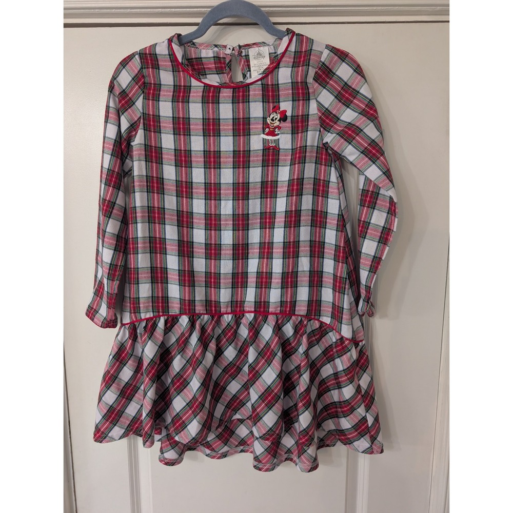 Disney Minnie Mouse Girls Red Plaid Christmas Holiday Drop Waist Dress Size 9/10